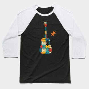 Retro Style Puzzle Acoustic Guitar Silhouette Baseball T-Shirt